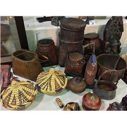 COLLECTION OF 12 ASSORTED TIBETAN BASKETS AND ONE HAT