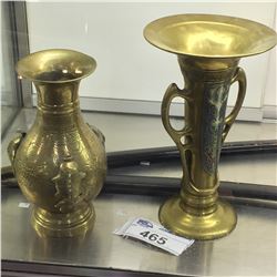 PAIR OF BRASS VASES, ONE ARTS AND CRAFTS AND ONE ASIAN