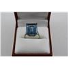 Image 1 : ONE LADIES HAND MADE 9KT WHITE GOLD BLUE SYNTHETIC SPINEL DRESS RING SET WITH ONE STEP CUT BLUE