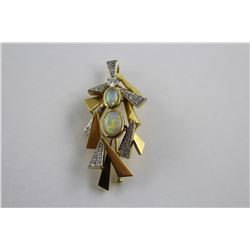 ONE HAND MADE 18KT YELLOW GOLD AND PLATINUM TONI CAVELTI NATURAL CRYSTAL OPAL AND DIAMOND SET