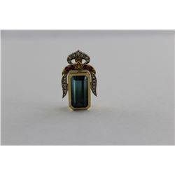 ONE HAND MADE 14KT YELLOW GOLD AND WHITE GOLD NATURAL BLUE TOURMALINE, NATURAL RUBY AND NATURAL