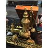 Image 2 : COLLECTION OF BRASS FIREPLACE ITEMS AND PAIR OF SNAKE CANDLE HOLDERS
