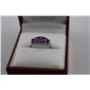Image 1 : LADIES 10KT WHITE GOLD NATURAL AMETHYST & DIAMOND SET DRESS RING SEMI CHANNEL SET WITH 1 SUGAR LOAF