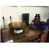 Image 1 : SHELF OF BRASS COLLECTIBLES AND BINOCULARS