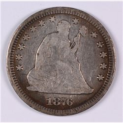 1876-CC SEATED LIBERTY QUARTER, F/VF