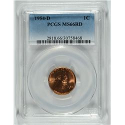 1954-D LINCOLN CENT, PCGS MS-66 RED