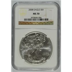 2008 AMERICAN SILVER EAGLE, NGC MS-70!