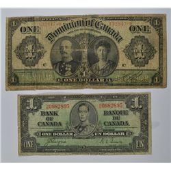 1911 DOMINION OF CANADA $1 & 1937 BANK OF CANADA $1