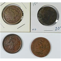 LARGE CENT LOT: , 1852-VF, 1854-FINE,  1855-VG, 1856-VF DARK