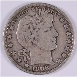 1908-D BARBER HALF DOLLAR, VF