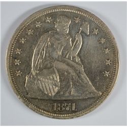 1871 SEATED DOLLAR, AU-55 TOUGH!