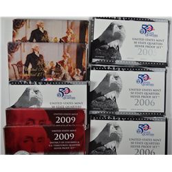 U.S. PROOF SETS: 2-2007 PRESIDENTIAL, 2-06, 08,  2-09 & 2005 SILVER QUARTER SETS