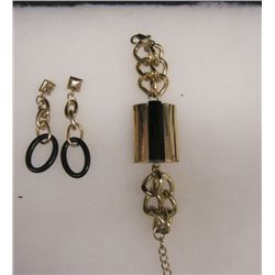 Black & Gold Tone Earrings & Bracelet