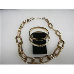 Gold Tone Necklace & 2- Bangle Bracelets