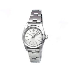 24mm Lady Rolex Stainless Steel Oyster Perpetual Watch. Silver Dial. Stainless Steel Smooth Bezel. S