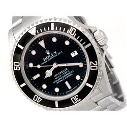 40mm Gents Rolex Stainless Steel Oyster Perpetual Sea Dweller Watch. Black Dial. Stainless Steel Bez