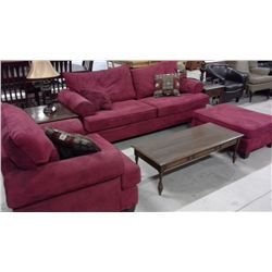 Red Upholstered Sofa, Chair and Ottoman