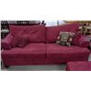 Image 2 : Red Upholstered Sofa, Chair and Ottoman