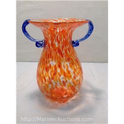 Hand Blown Orange/Blue Art Glass Vase (7.5" high)