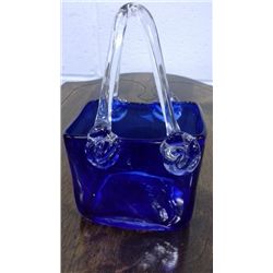 Hand Blown Art Glass Cobalt Blue Basket (6.5" high)