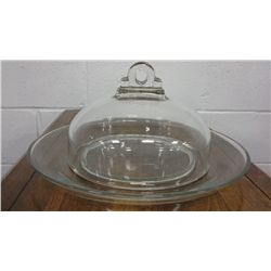Large Vintage Clear Glass Covered Cheese Plate (12.5" diameter)