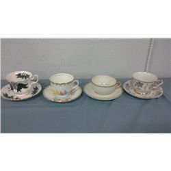 4 Assorted Bone China Cups and Saucers