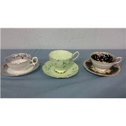3 Assorted Bone China Cups and Saucers