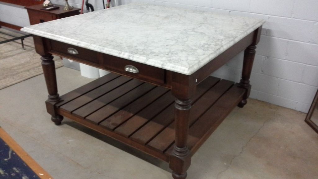 Large Marble Top Kitchen Island Table With Drawers On Both Ends