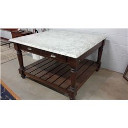 Large Marble Top Kitchen Island Table With Drawers on Both Ends (5 feet X 5 feet)