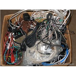 BOX: ASSORTED CABLES, AC ADAPTERS