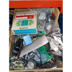 BOX: ASSORTED CABLE, WIRE, CONNECTORS, ELECTRONICS