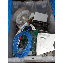 PLASTIC BIN: BOARDS, ELECTRONICS, ETC