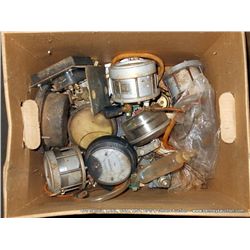 BOX: ASSORTED METERS, GAUGES, VALVES