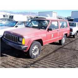 1990 JEEP CHEROKEE, 4WD ~ 125,594 MILES VIN: 1J4F27L8LL255818, SPORTS UTILITY, 2 DOOR, 4WD, 4.0L, L6