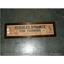 FRAMED OLD ADVERTISEMENT, HERCULES DYNAMITE