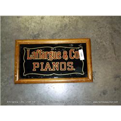 OLD PAINTED MIRROR SIGN, LAFRARGUE & CO PIANO SIGN