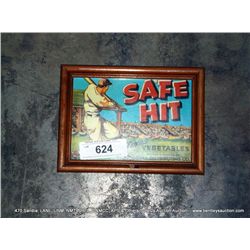 SMALL FRAME TEXAS VEGETABLES ADVERTISEMENT, "SAFE HIT"