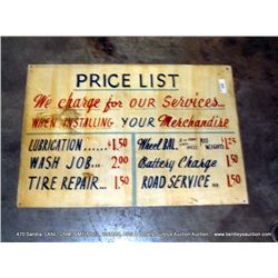 PRICE LIST METAL SIGN