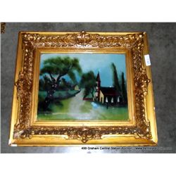 FRAMED PAINTING: CHURCH & HOUSE COUNTRYSIDE