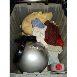 PLASTIC TUB: ASSORTED COSTUME PIECES & MAKE-UP KIT