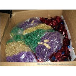 BOX: MARDI GRAS BEADS & 4TH OF JULY DECORATIONS