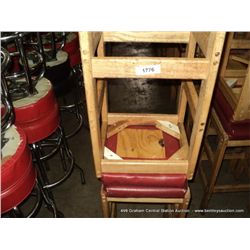 US WOOD RED TOPPED CUSHION BAR STOOL 29  2X MONEY