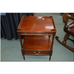 Modern two tier side table with pull out drinks tray and single drawer made by Lexington