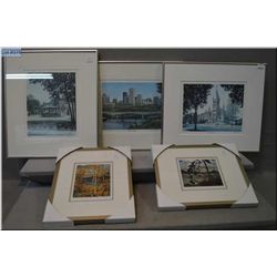 Five framed prints including three Loren Chabot limited edition prints featuring Edmonton architectu