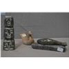 Image 1 : Three soapstone carvings including small signed totem, duck and a whale signed John Kutlip