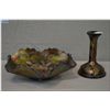 Image 1 : Two pieces of vintage carnival including a leaf motif bowl 9" across and a leaf motif candlestick