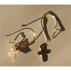 Yellow gold cross tiny earrings