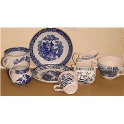 blue design on collection & cups