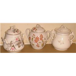 3 old covered sugar bowls
