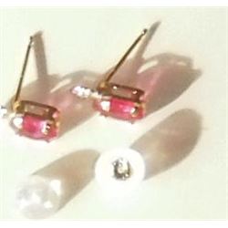 10 kt gold ruby diamond tiny earrings